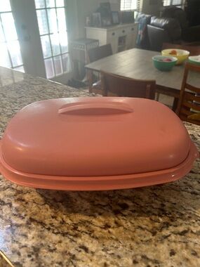 Tupperware Coral Pink Covered Serving Tray